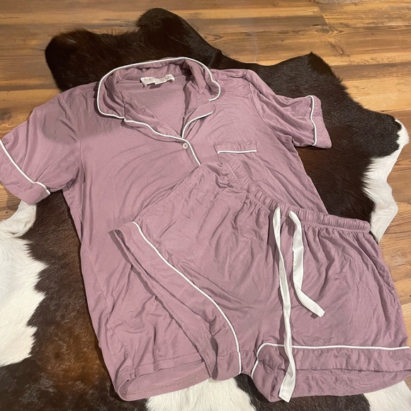 Birdy Grey Mauve Pajama Set with White Trim - Picture 3 of 4